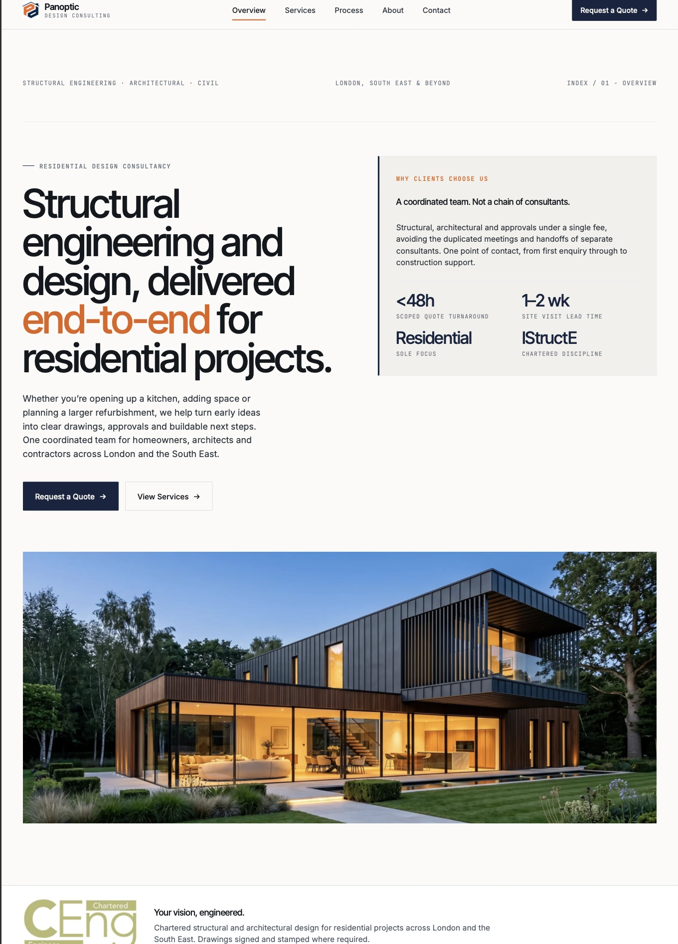 Panoptic Design homepage after: clearer service hierarchy, stronger trust signals and more visible contact paths