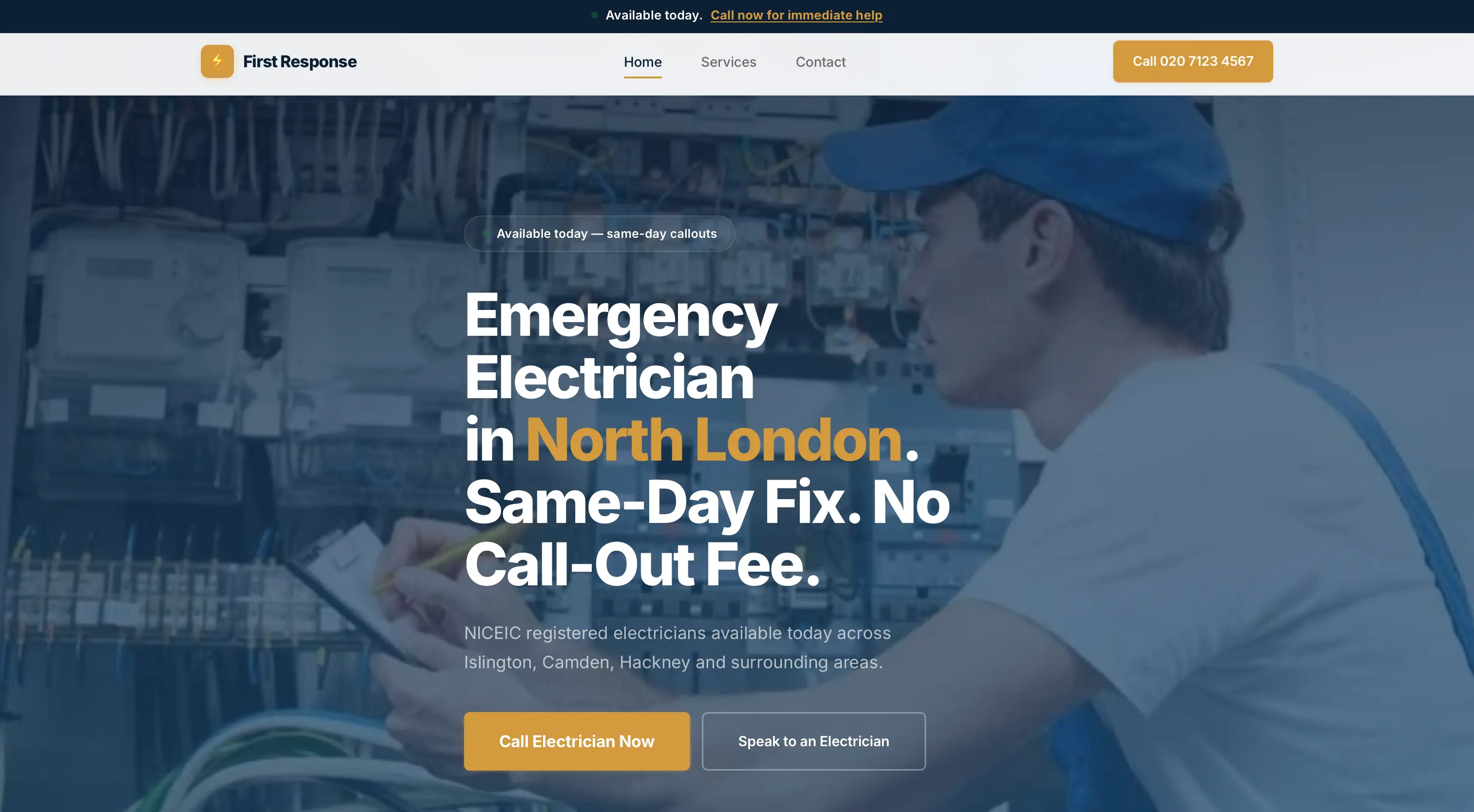 First Response Electricians website screenshot