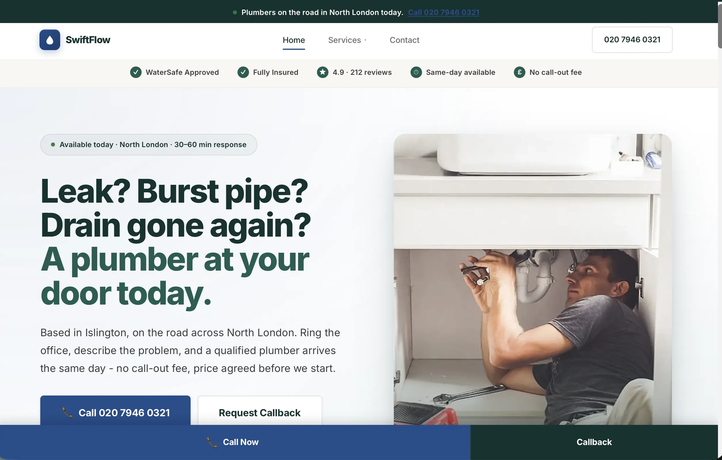 SwiftFlow Plumbing demo site
