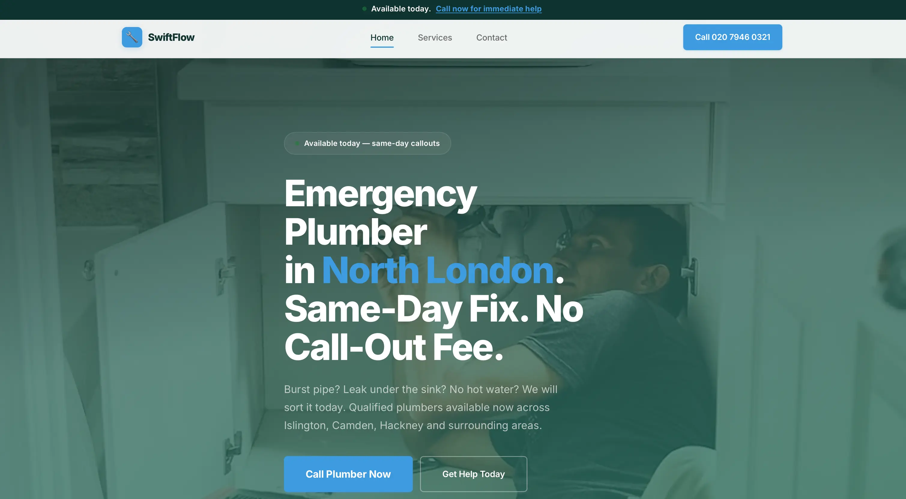SwiftFlow Plumbing website screenshot