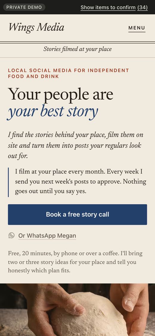 The Storyteller: the home page's first screen on a phone